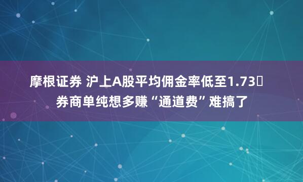 摩根证券 沪上A股平均佣金率低至1.73‱ 券商单纯想多赚“通道费”难搞了